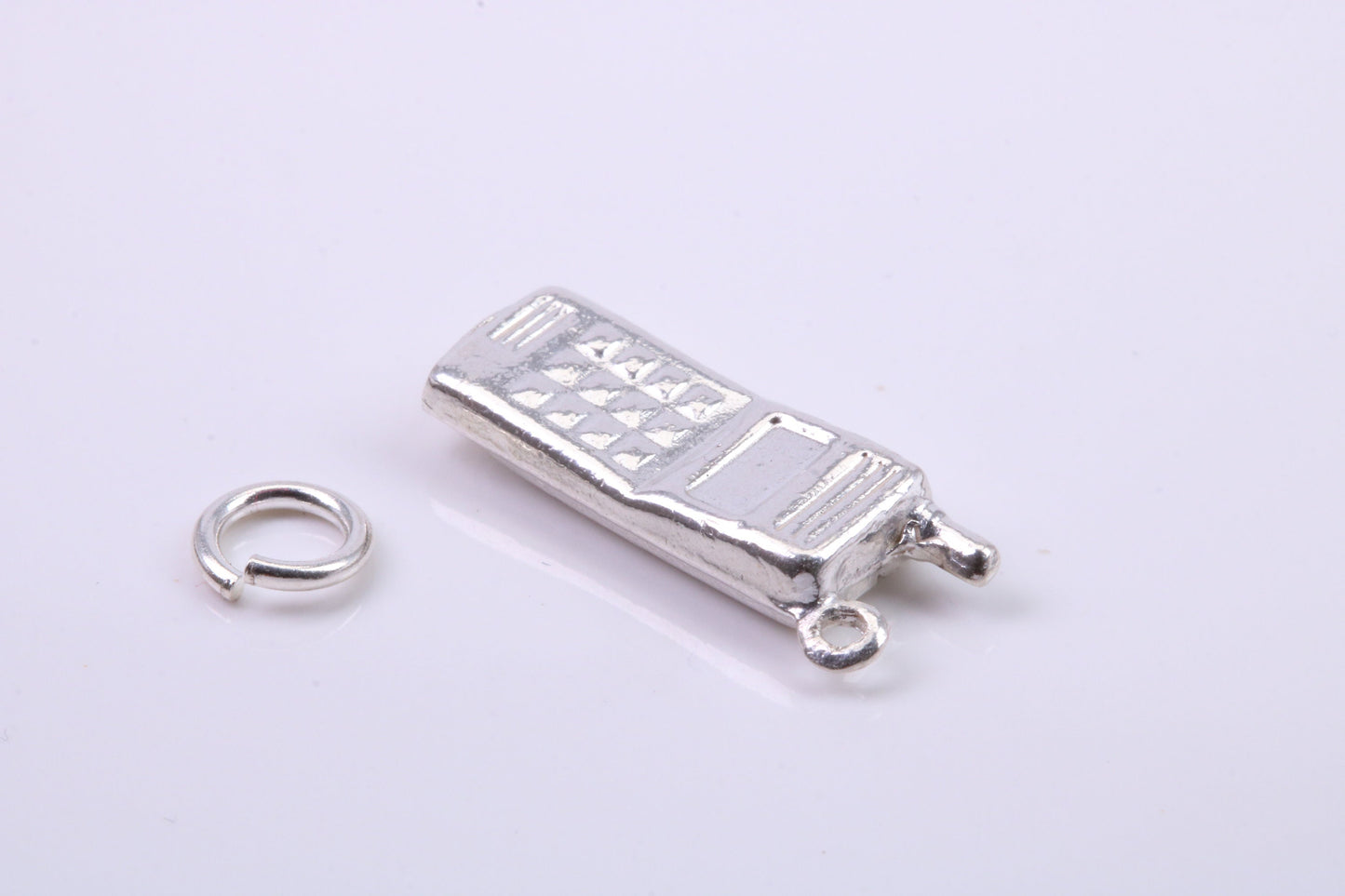 Cell Phone Charm, Traditional Charm, Made from Solid 925 Grade Sterling Silver, Complete with Attachment Link