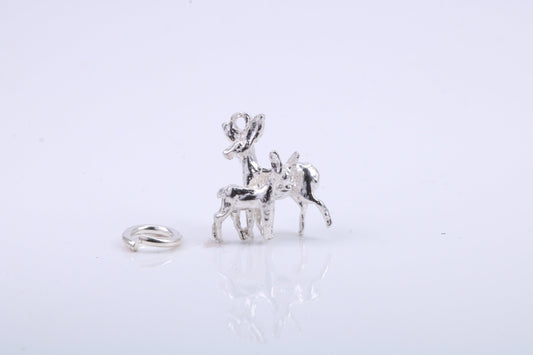 Deer and Fawn Charm, Traditional Charm, Made from Solid 925 Grade Sterling Silver, Complete with Attachment Link