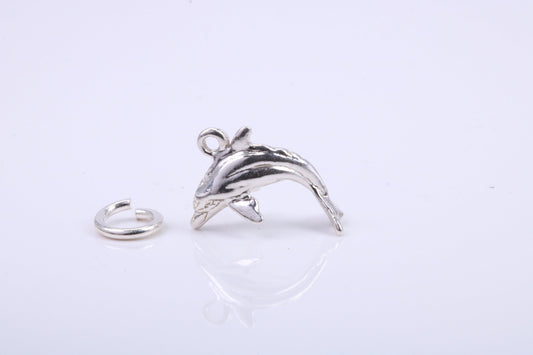 Dolphin Charm, Traditional Charm, Made from Solid 925 Grade Sterling Silver, Complete with Attachment Link