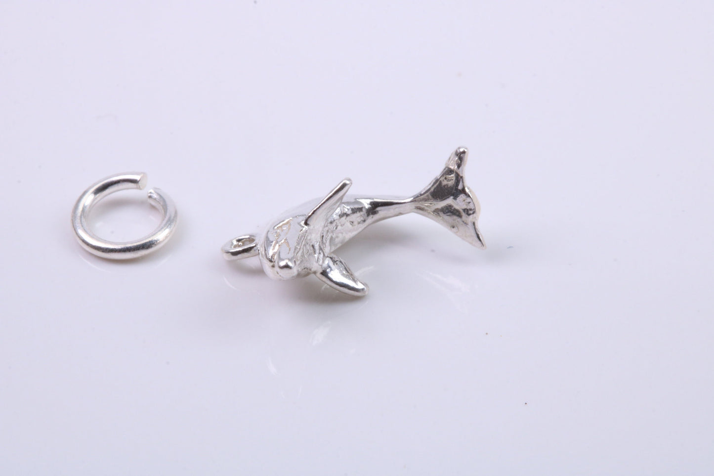 Dolphin Charm, Traditional Charm, Made from Solid 925 Grade Sterling Silver, Complete with Attachment Link