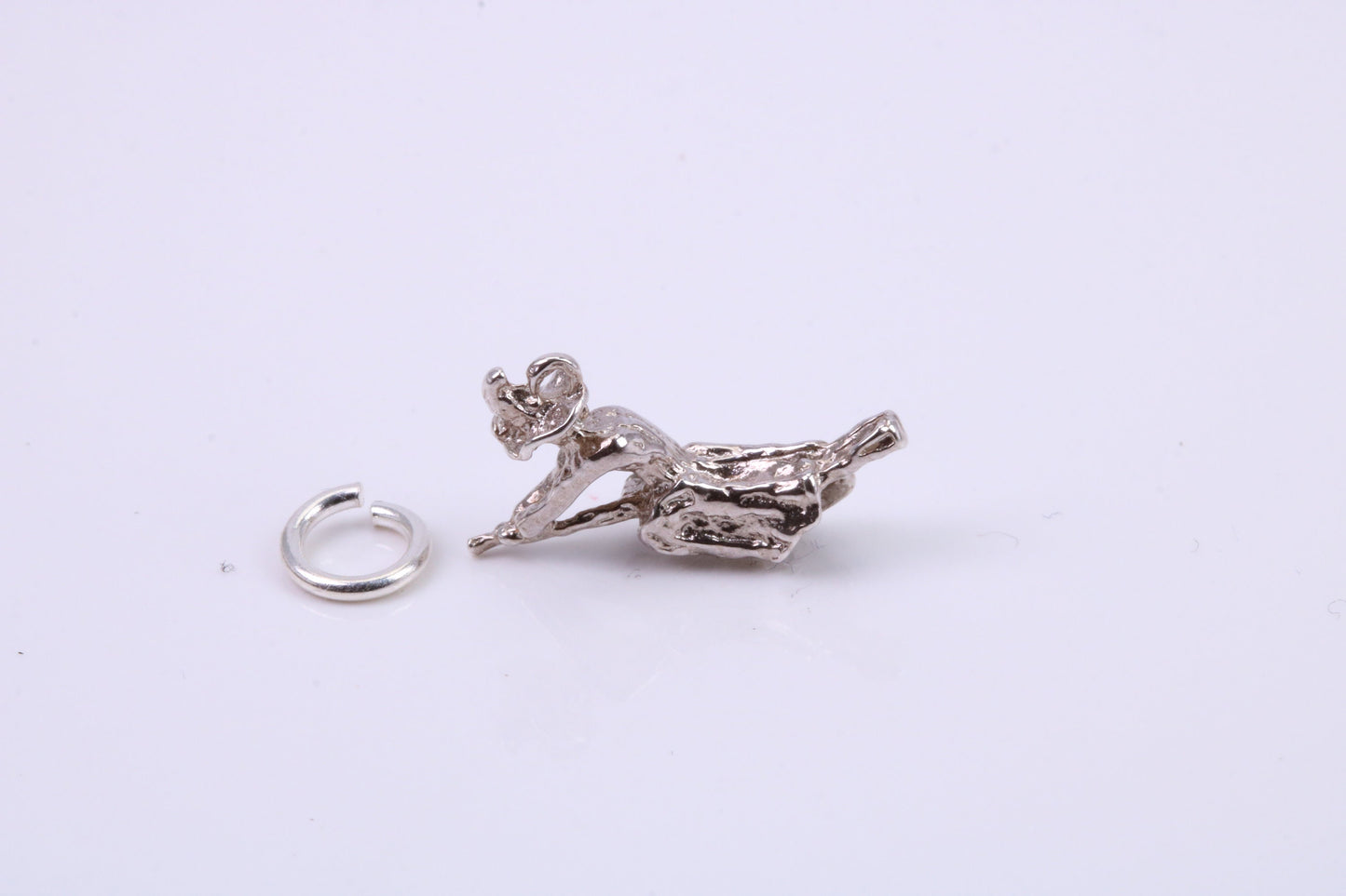 Witch on Broom Stick Charm, Traditional Charm, Made from Solid 925 Grade Sterling Silver, Complete with Attachment Link