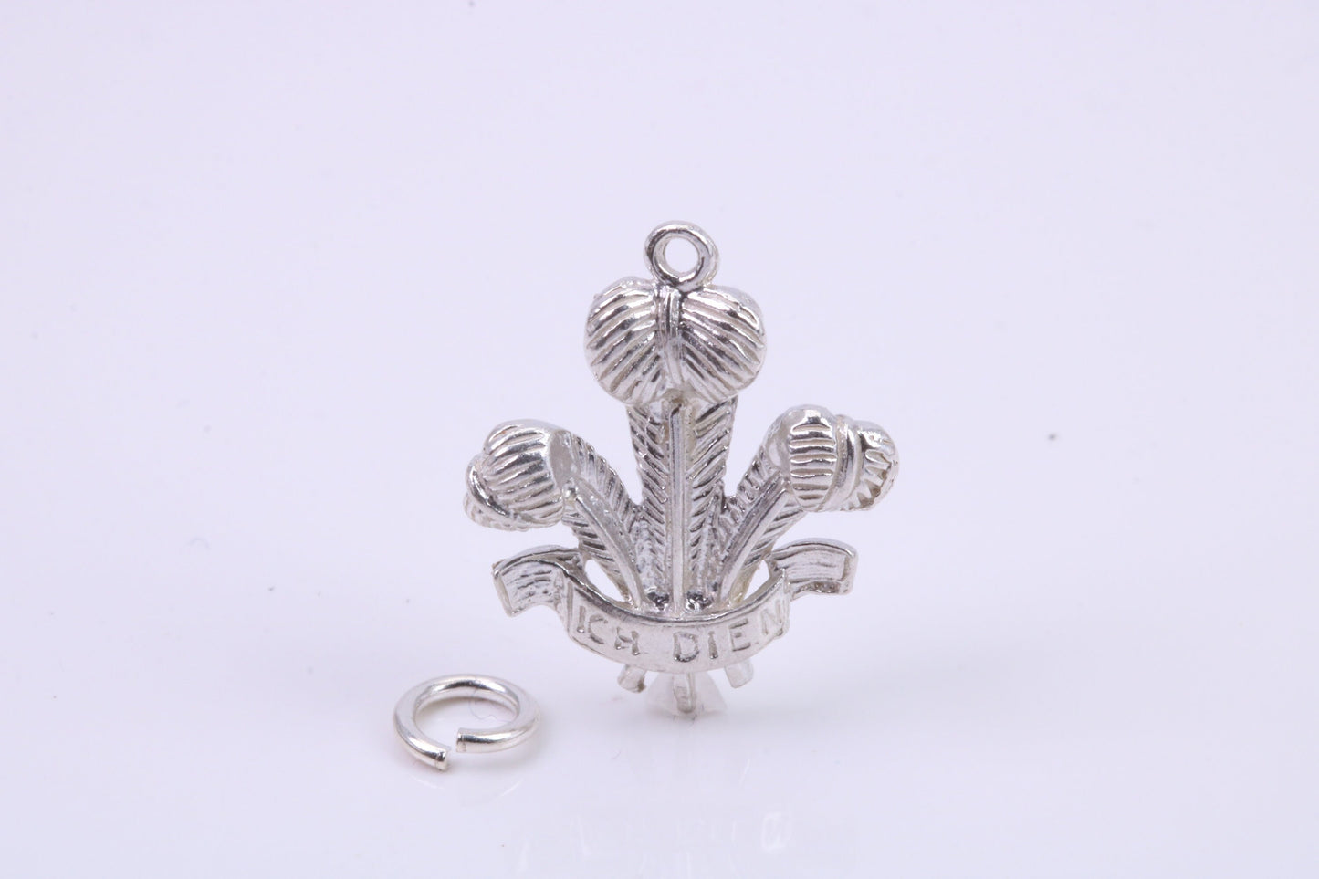Prince of Wales Feathers Charm, Traditional Charm, Made from Solid 925 Grade Sterling Silver, Complete with Attachment Link