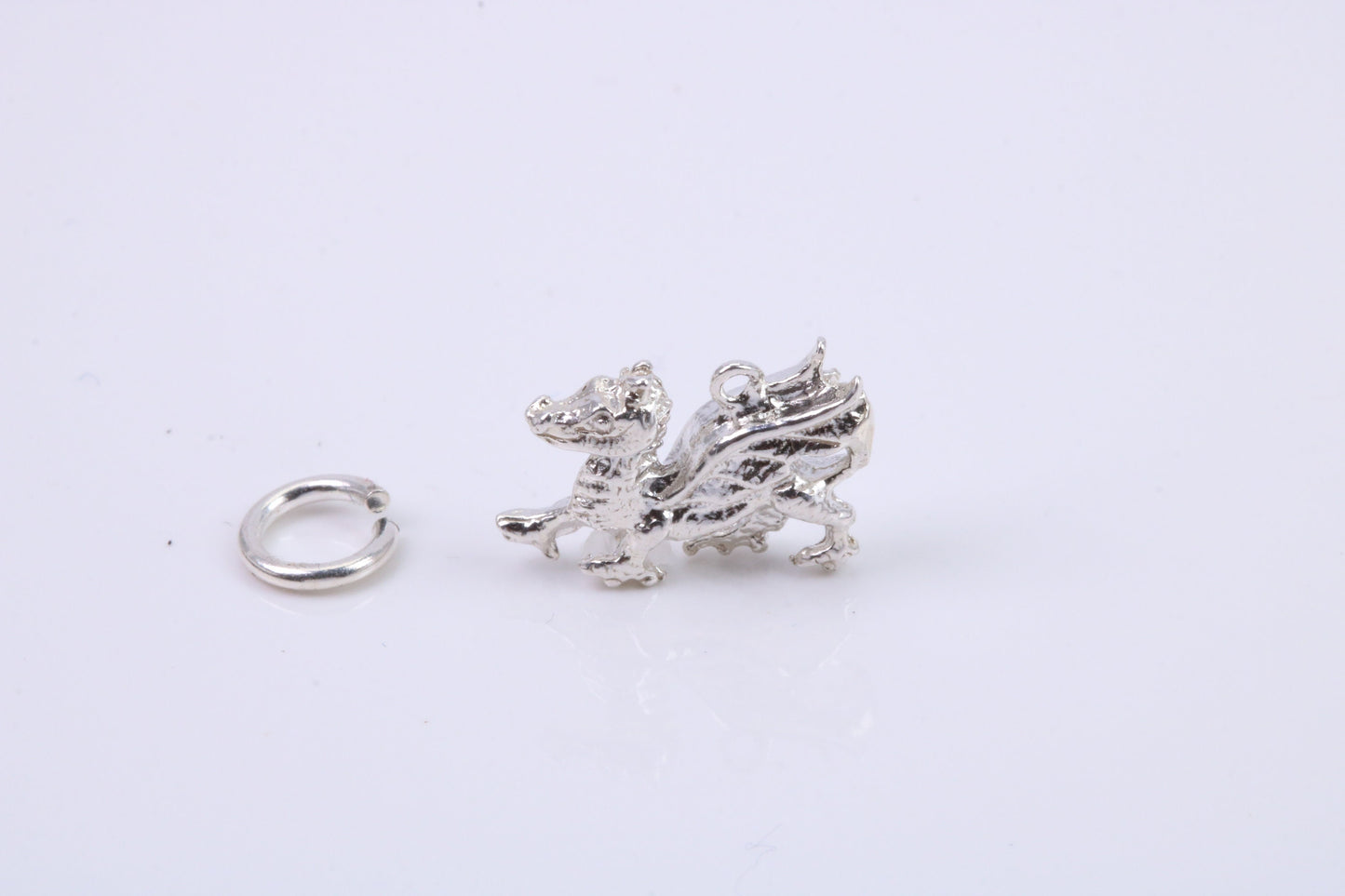 Welsh Dragon Charm, Traditional Charm, Made from Solid 925 Grade Sterling Silver, Complete with Attachment Link
