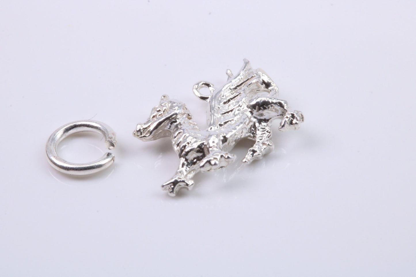 Welsh Dragon Charm, Traditional Charm, Made from Solid 925 Grade Sterling Silver, Complete with Attachment Link