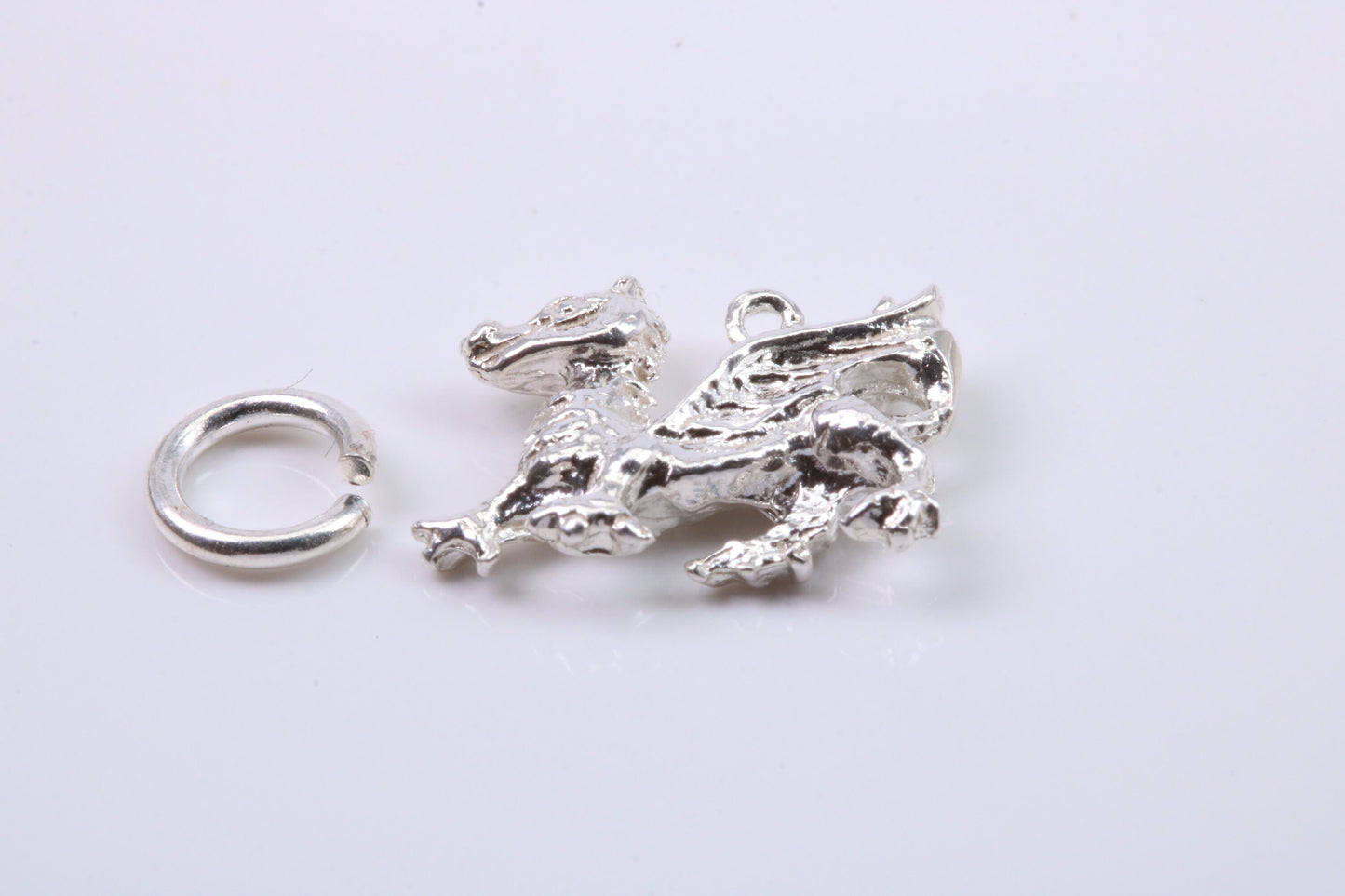 Welsh Dragon Charm, Traditional Charm, Made from Solid 925 Grade Sterling Silver, Complete with Attachment Link