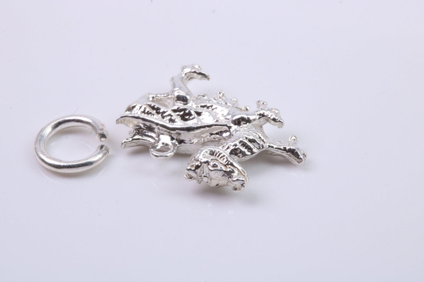 Welsh Dragon Charm, Traditional Charm, Made from Solid 925 Grade Sterling Silver, Complete with Attachment Link
