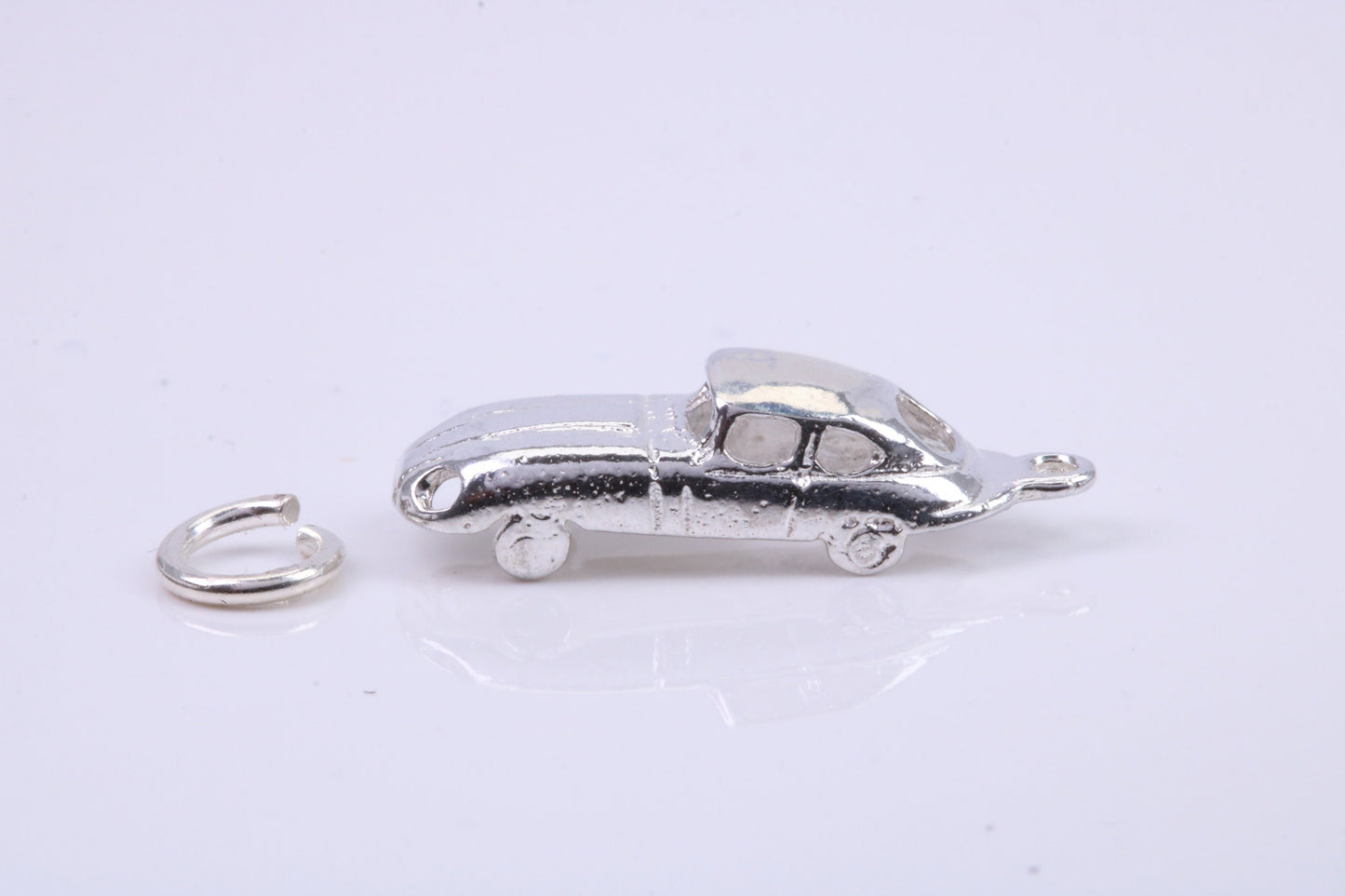 E Type Jaguar Car Charm, Traditional Charm, Made from Solid 925 Grade Sterling Silver, Complete with Attachment Link