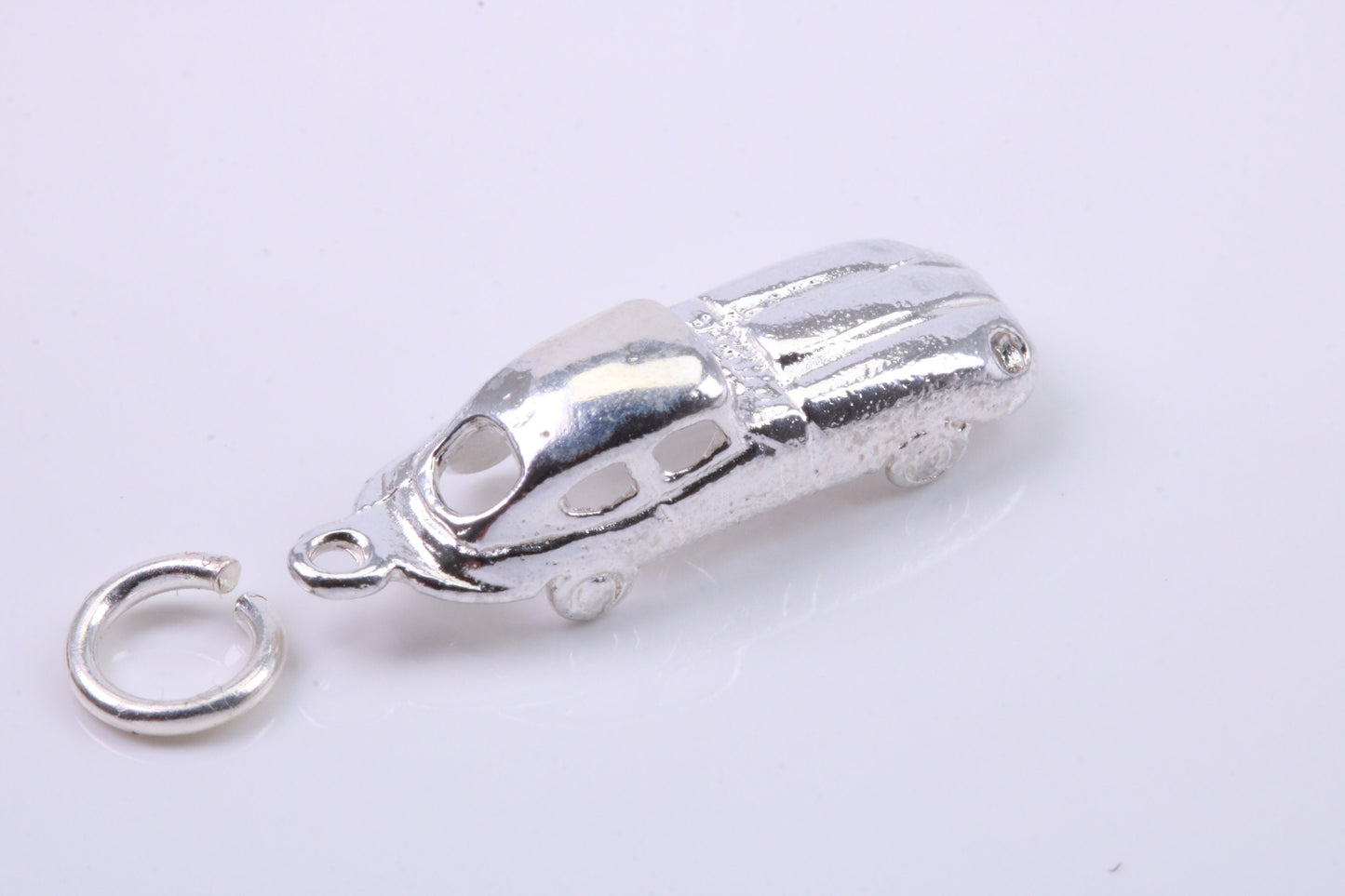 E Type Jaguar Car Charm, Traditional Charm, Made from Solid 925 Grade Sterling Silver, Complete with Attachment Link
