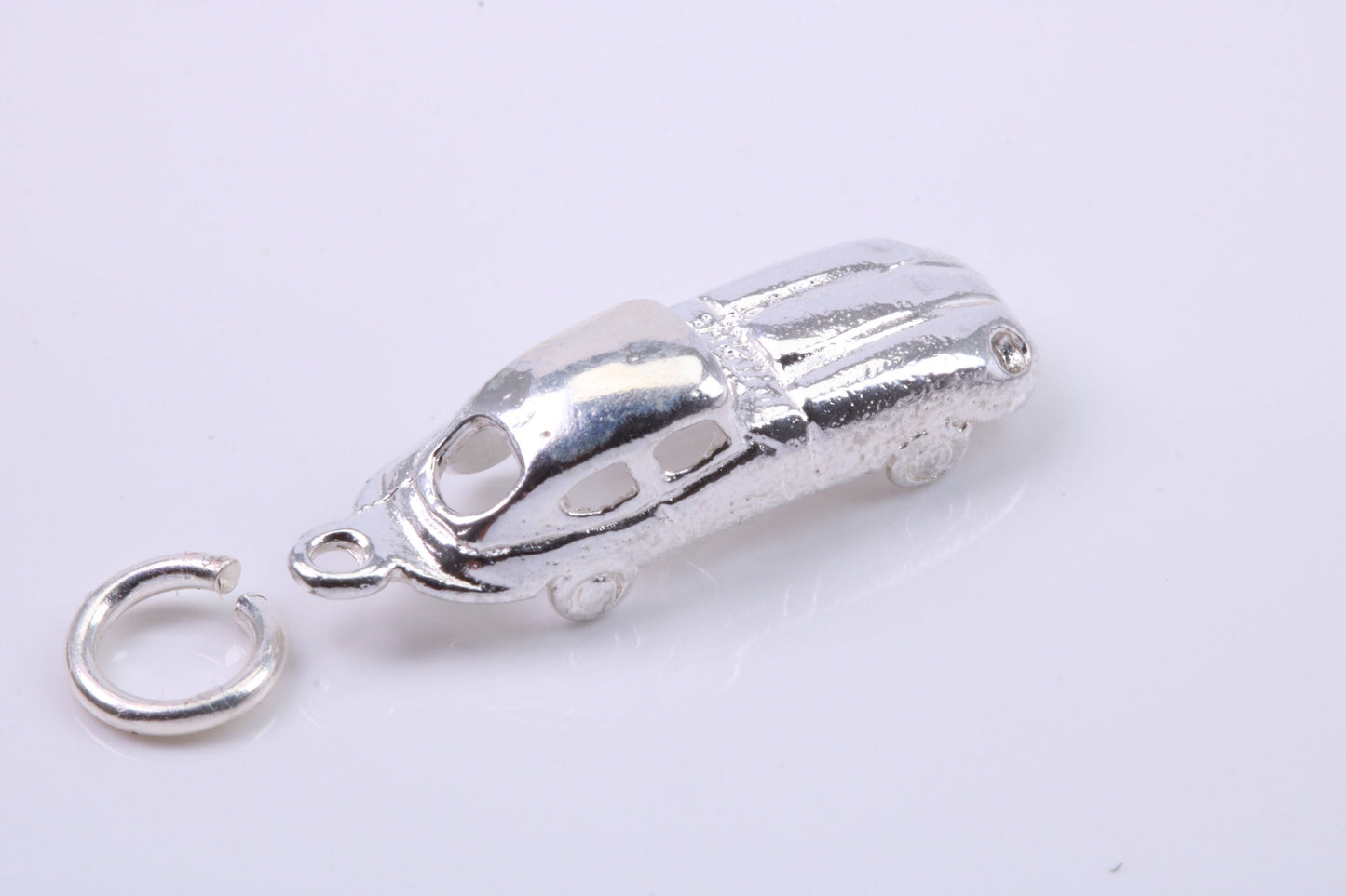 E Type Jaguar Car Charm, Traditional Charm, Made from Solid 925 Grade Sterling Silver, Complete with Attachment Link