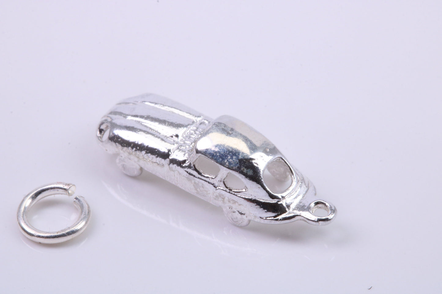 E Type Jaguar Car Charm, Traditional Charm, Made from Solid 925 Grade Sterling Silver, Complete with Attachment Link