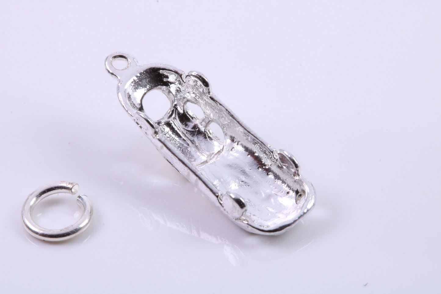 E Type Jaguar Car Charm, Traditional Charm, Made from Solid 925 Grade Sterling Silver, Complete with Attachment Link