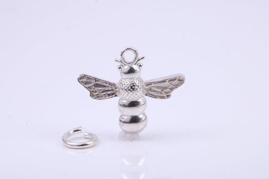 Bumble Bee Charm, Traditional Charm, Made from Solid 925 Grade Sterling Silver, Complete with Attachment Link