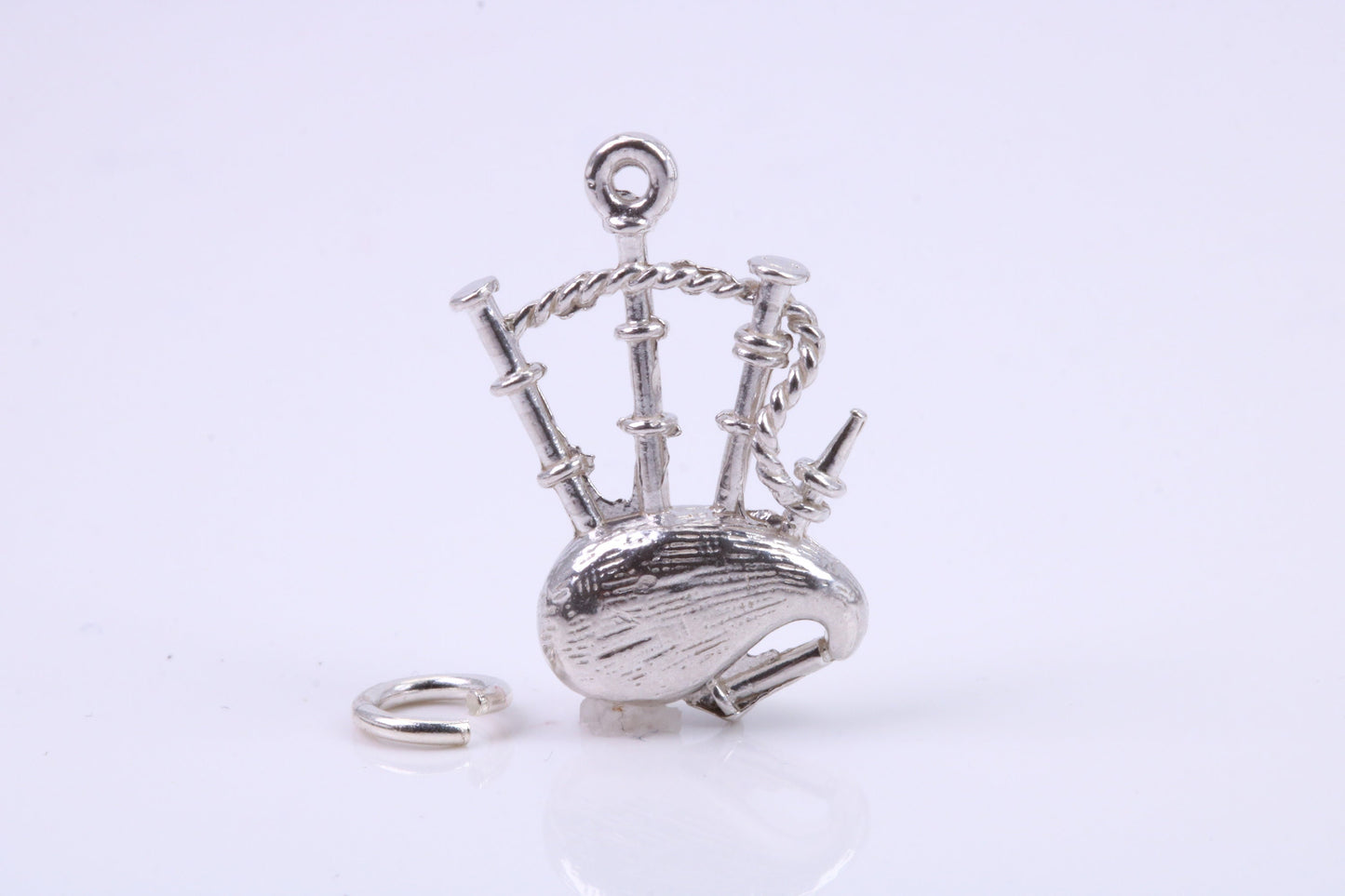 Bagpipe Charm, Traditional Charm, Made from Solid 925 Grade Sterling Silver, Complete with Attachment Link