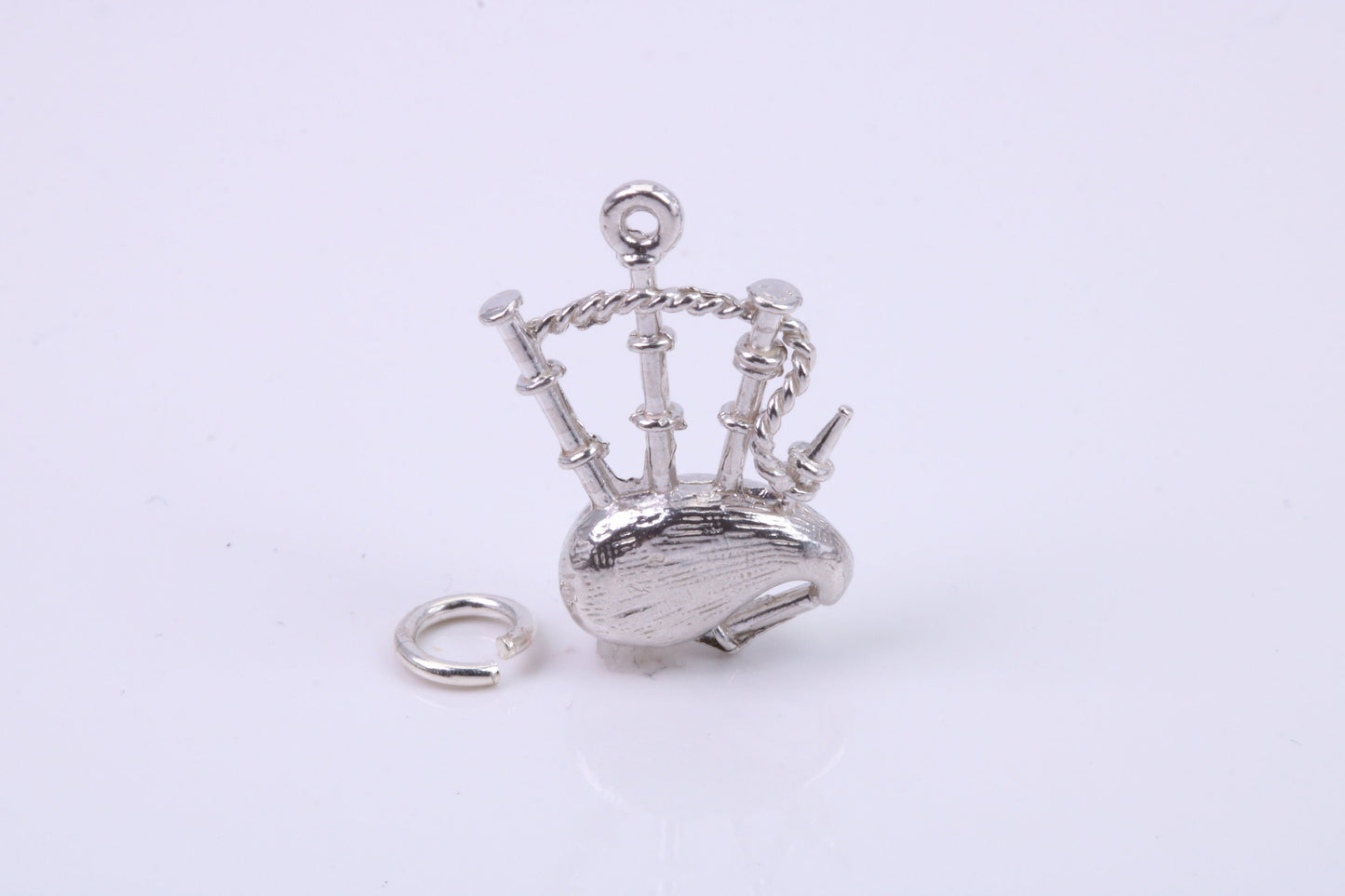 Bagpipe Charm, Traditional Charm, Made from Solid 925 Grade Sterling Silver, Complete with Attachment Link