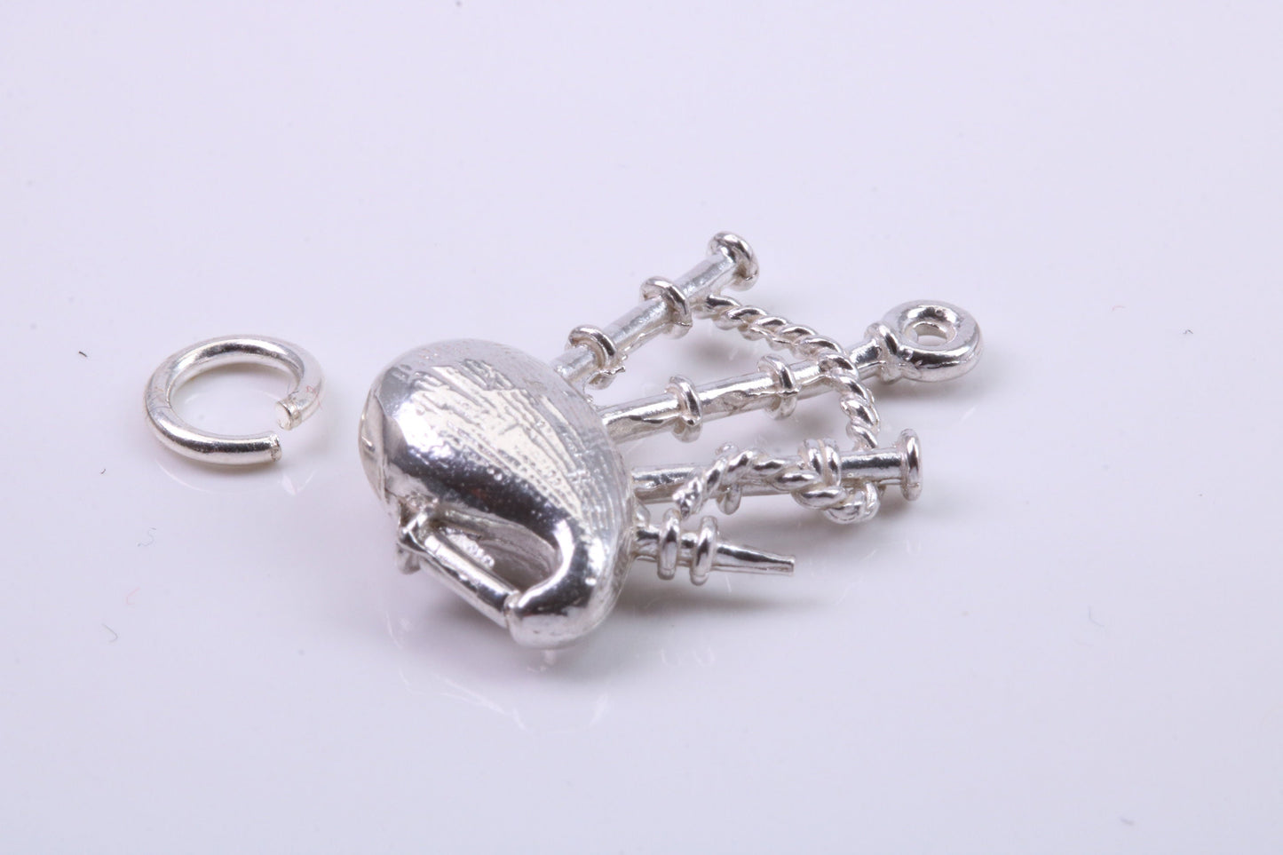 Bagpipe Charm, Traditional Charm, Made from Solid 925 Grade Sterling Silver, Complete with Attachment Link