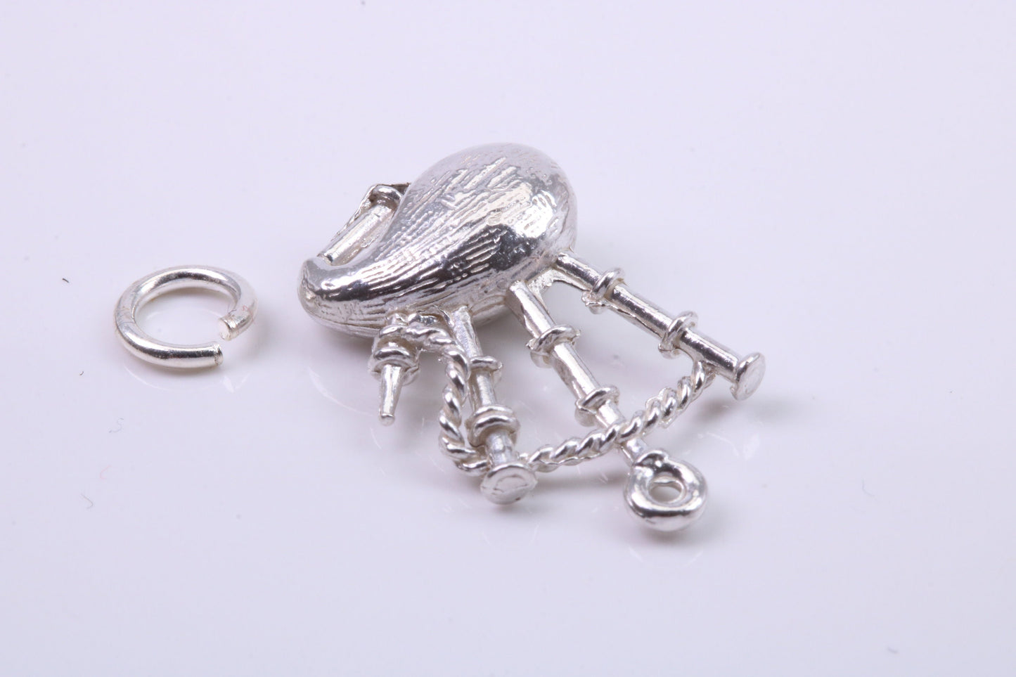 Bagpipe Charm, Traditional Charm, Made from Solid 925 Grade Sterling Silver, Complete with Attachment Link