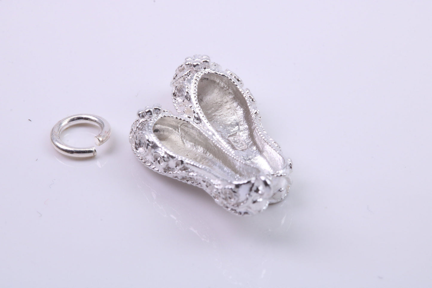 Ballerina Slippers Charm, Traditional Charm, Made from Solid 925 Grade Sterling Silver, Complete with Attachment Link