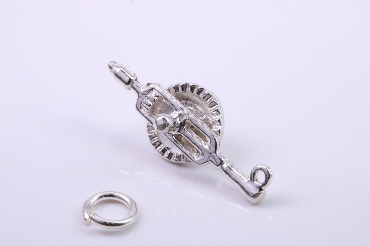Hand Drill Charm, Traditional Charm, Made from Solid 925 Grade Sterling Silver, Complete with Attachment Link