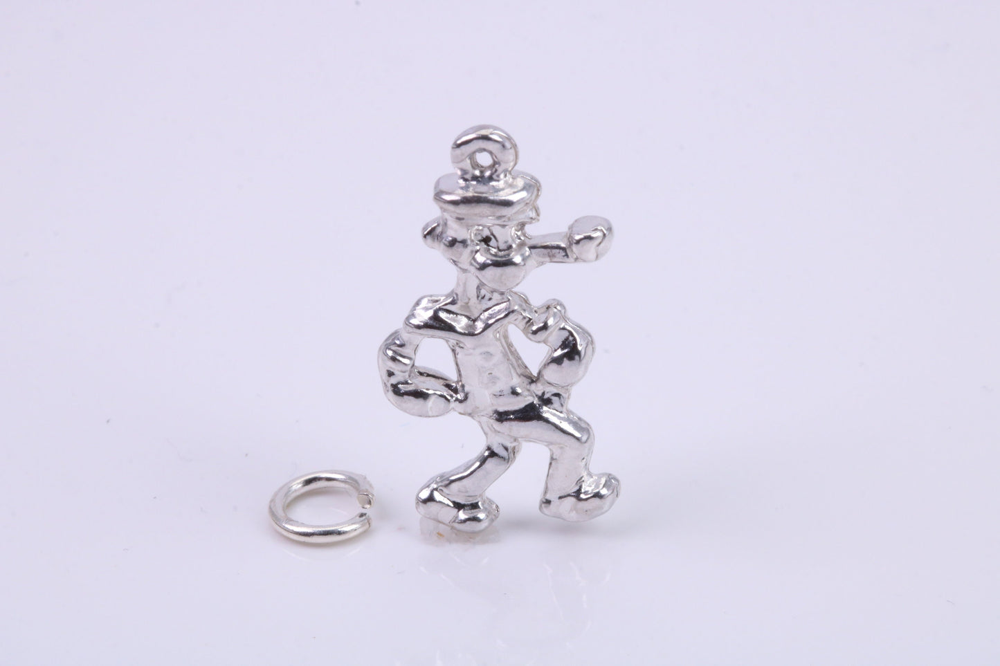 Popeye Charm, Traditional Charm, Made from Solid 925 Grade Sterling Silver, Complete with Attachment Link