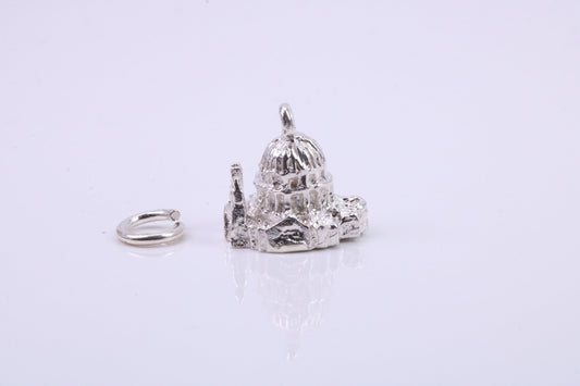 Domed Cathedral Charm, Traditional Charm, Made from Solid 925 Grade Sterling Silver, Complete with Attachment Link