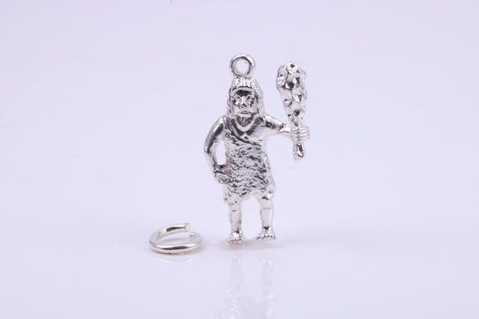 Caveman Charm, Traditional Charm, Made from Solid 925 Grade Sterling Silver, Complete with Attachment Link