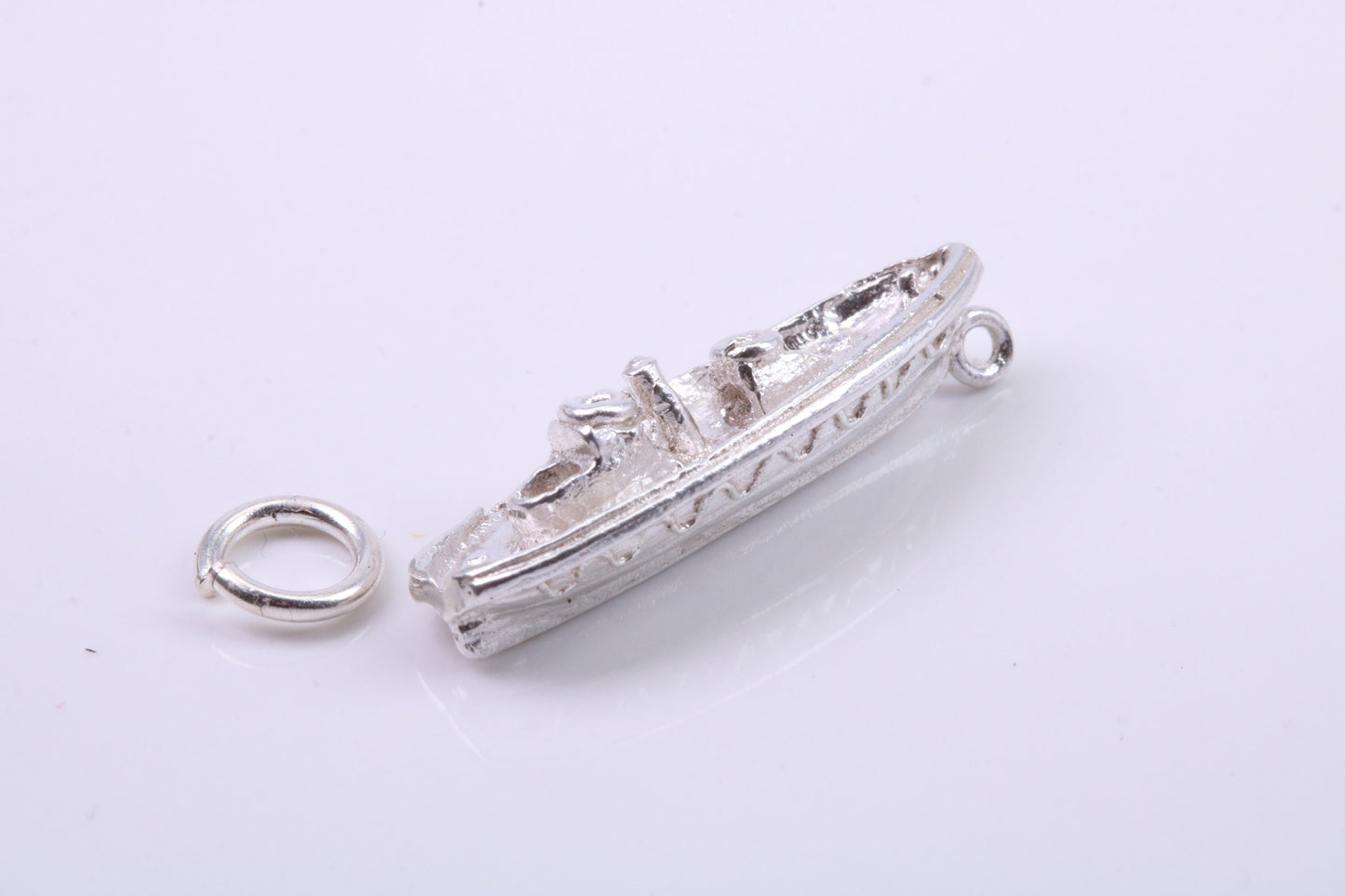 Speed Boat Charm, Traditional Charm, Made from Solid 925 Grade Sterling Silver, Complete with Attachment Link