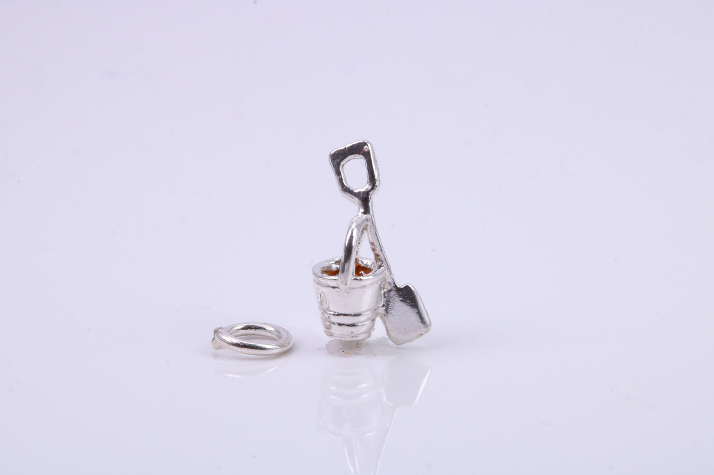 Bucket and Spade Charm, Traditional Charm, Made from Solid 925 Grade Sterling Silver, Complete with Attachment Link