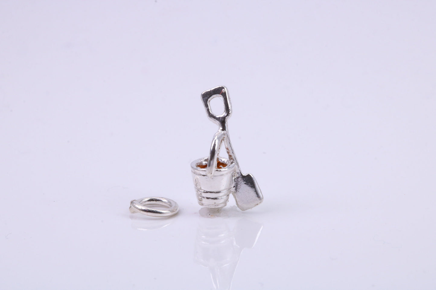 Bucket and Spade Charm, Traditional Charm, Made from Solid 925 Grade Sterling Silver, Complete with Attachment Link