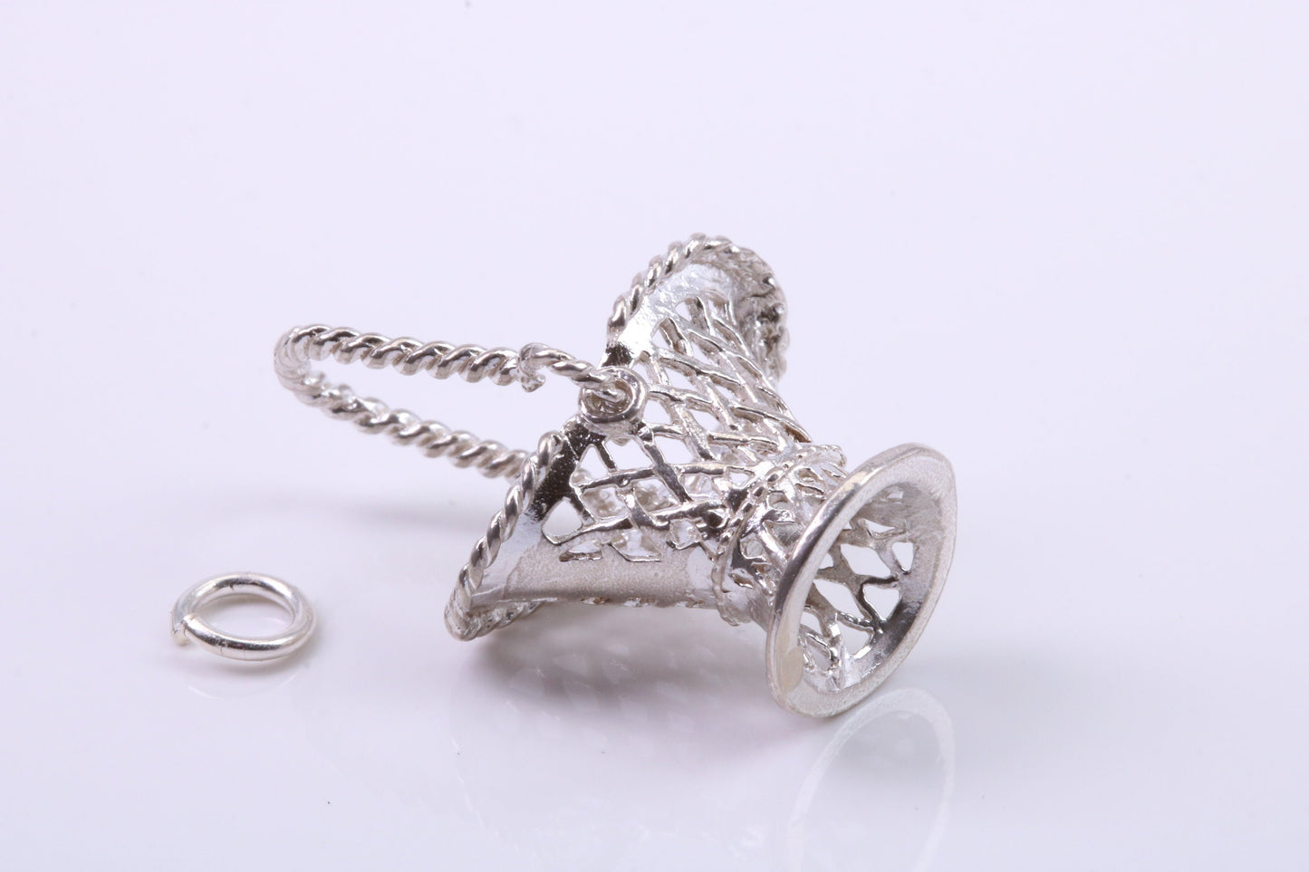 Basket Charm, Traditional Charm, Made from Solid 925 Grade Sterling Silver, Complete with Attachment Link