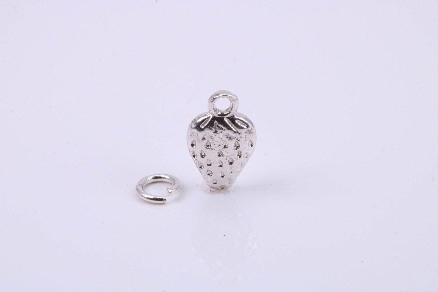 Strawberry Charm, Traditional Charm, Made from Solid 925 Grade Sterling Silver, Complete with Attachment Link