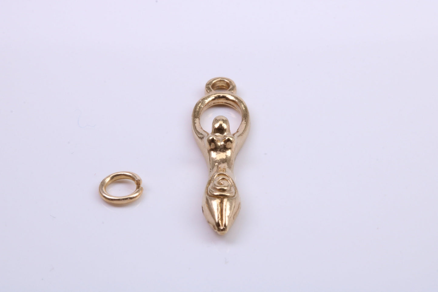 Spiral Goddess Charm, Traditional Charm, Made from Solid 9ct Yellow Gold, British Hallmarked, Complete with Attachment Link