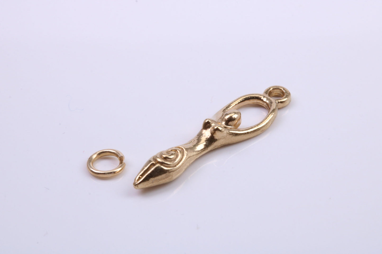 Spiral Goddess Charm, Traditional Charm, Made from Solid 9ct Yellow Gold, British Hallmarked, Complete with Attachment Link