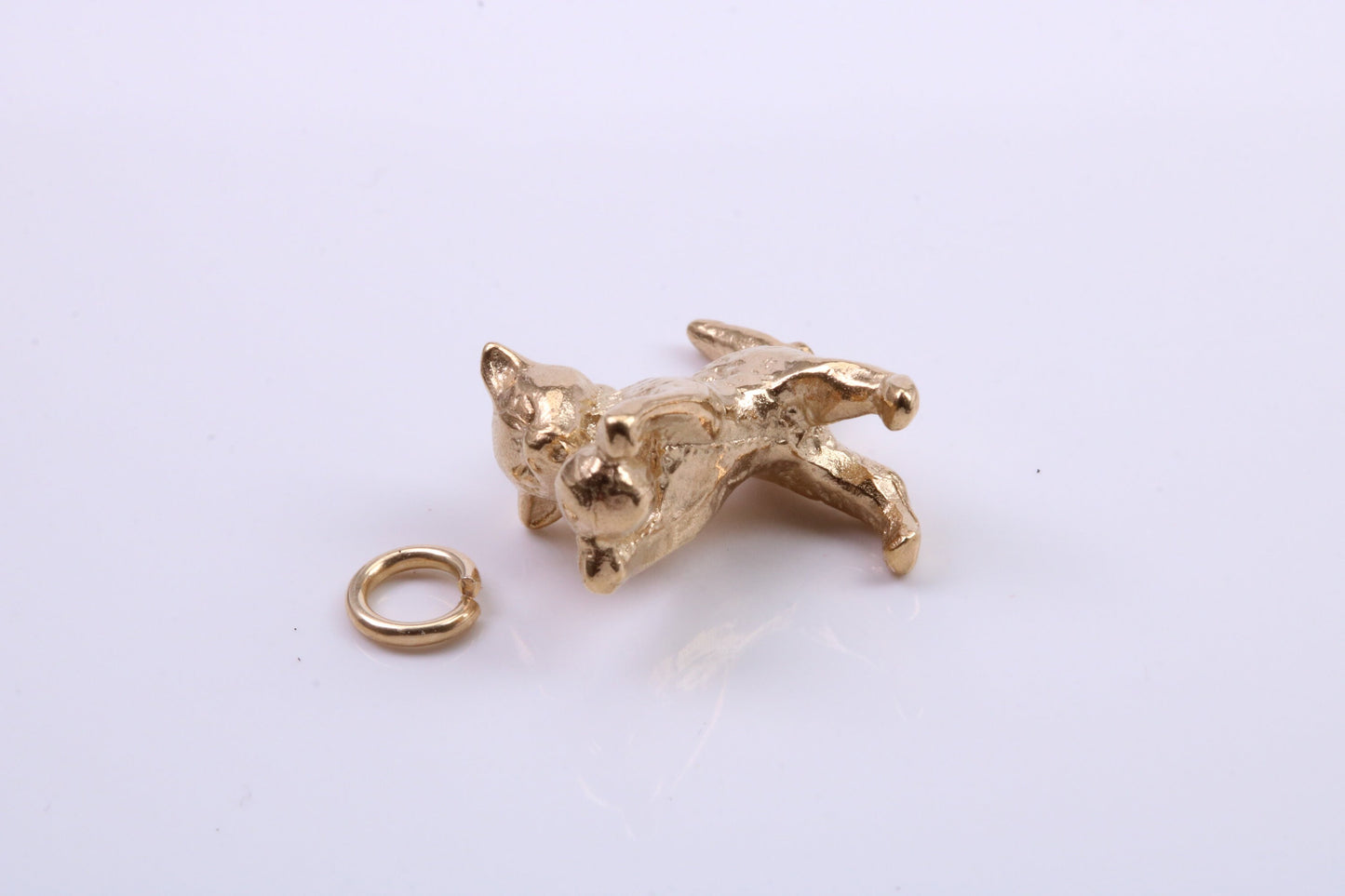 Cat Charm, Traditional Charm, Made from Solid 9ct Yellow Gold, British Hallmarked, Complete with Attachment Link
