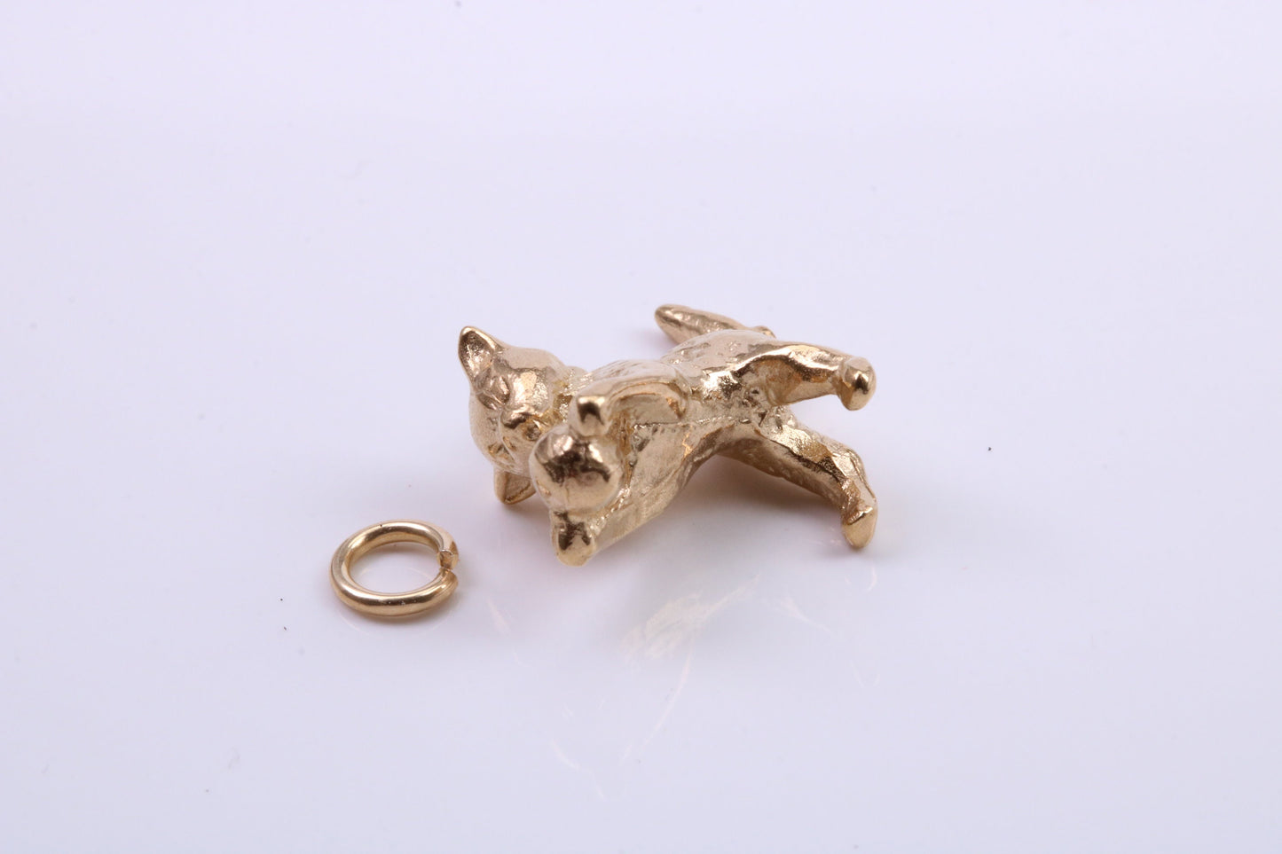 Cat Charm, Traditional Charm, Made from Solid 9ct Yellow Gold, British Hallmarked, Complete with Attachment Link