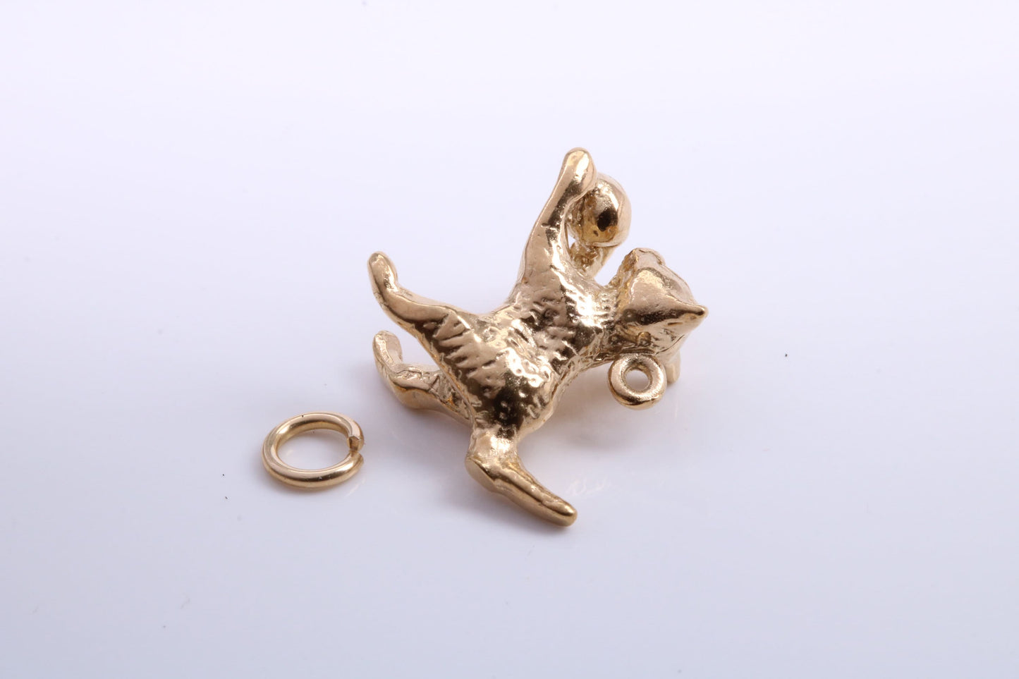 Cat Charm, Traditional Charm, Made from Solid 9ct Yellow Gold, British Hallmarked, Complete with Attachment Link