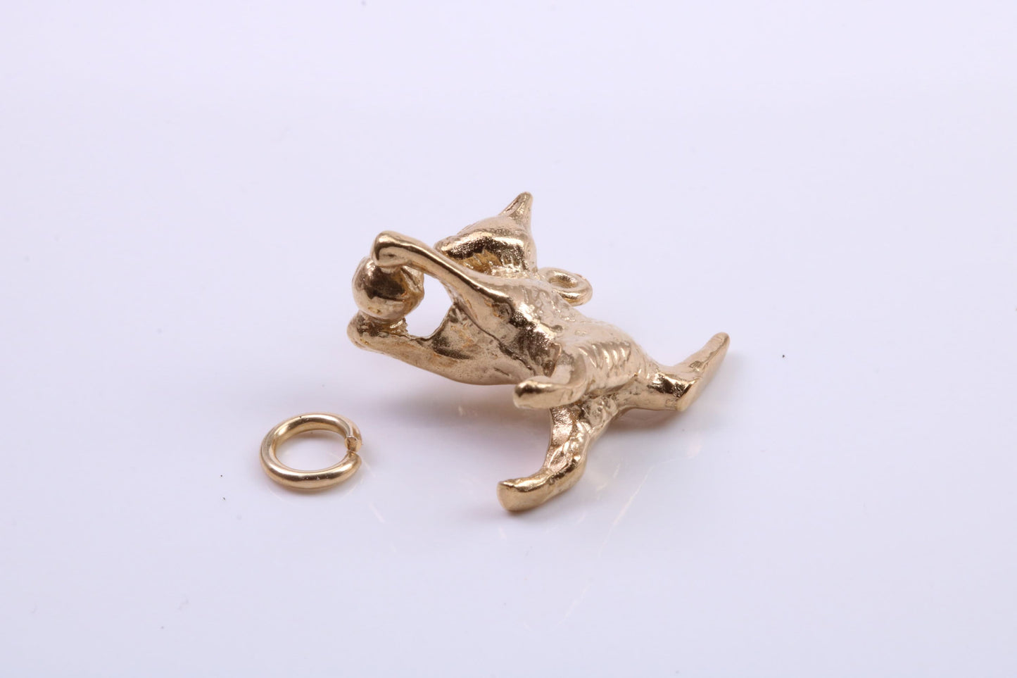 Cat Charm, Traditional Charm, Made from Solid 9ct Yellow Gold, British Hallmarked, Complete with Attachment Link