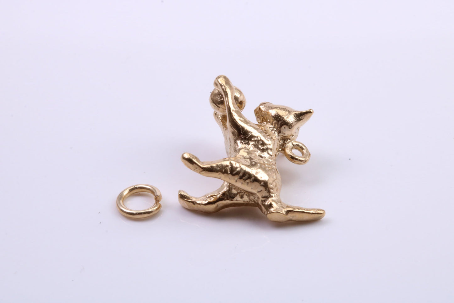 Cat Charm, Traditional Charm, Made from Solid 9ct Yellow Gold, British Hallmarked, Complete with Attachment Link