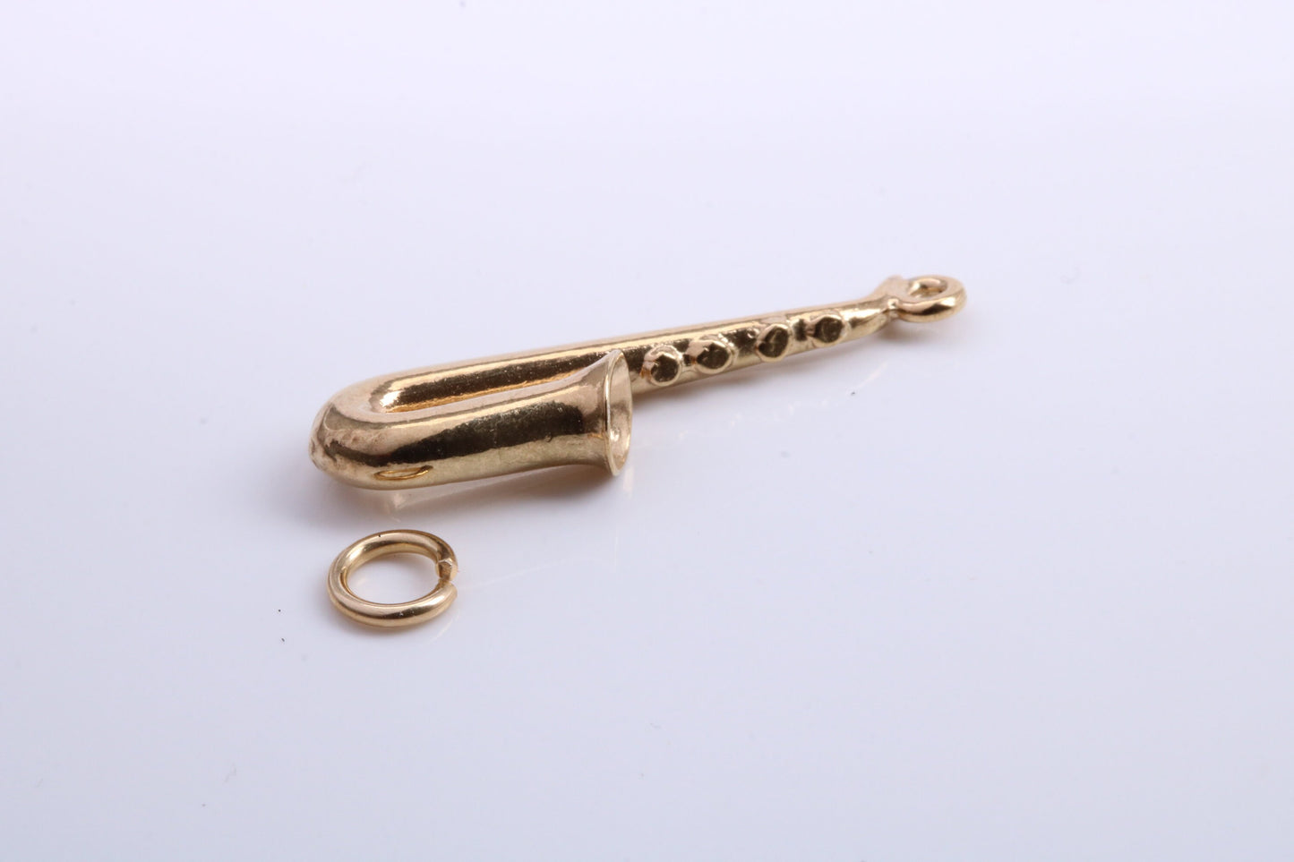 Saxophone Charm, Traditional Charm, Made from Solid 9ct Yellow Gold, British Hallmarked, Complete with Attachment Link
