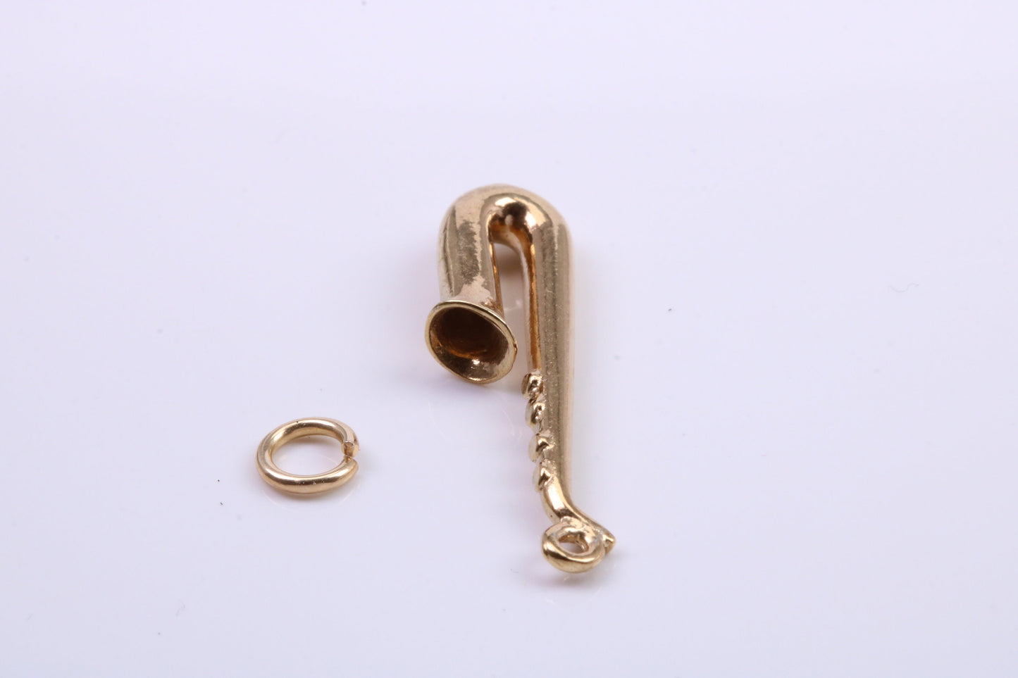 Saxophone Charm, Traditional Charm, Made from Solid 9ct Yellow Gold, British Hallmarked, Complete with Attachment Link