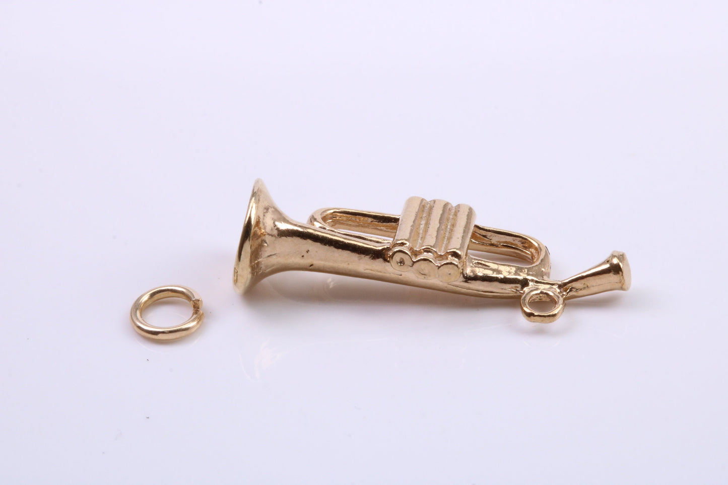 Trumpet Charm, Traditional Charm, Made from Solid 9ct Yellow Gold, British Hallmarked, Complete with Attachment Link
