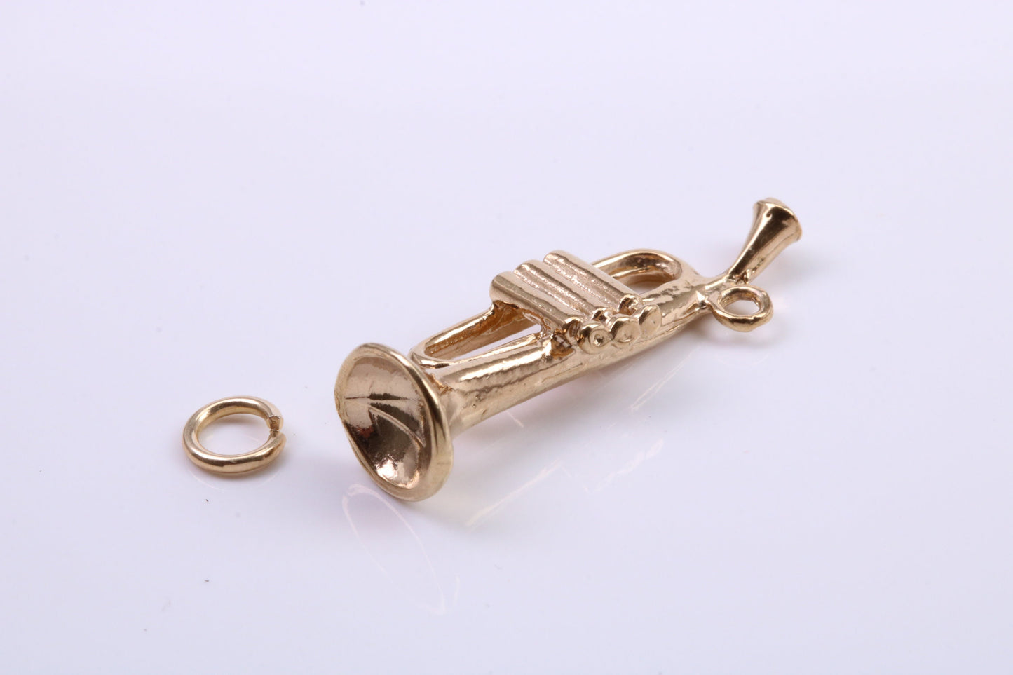 Trumpet Charm, Traditional Charm, Made from Solid 9ct Yellow Gold, British Hallmarked, Complete with Attachment Link