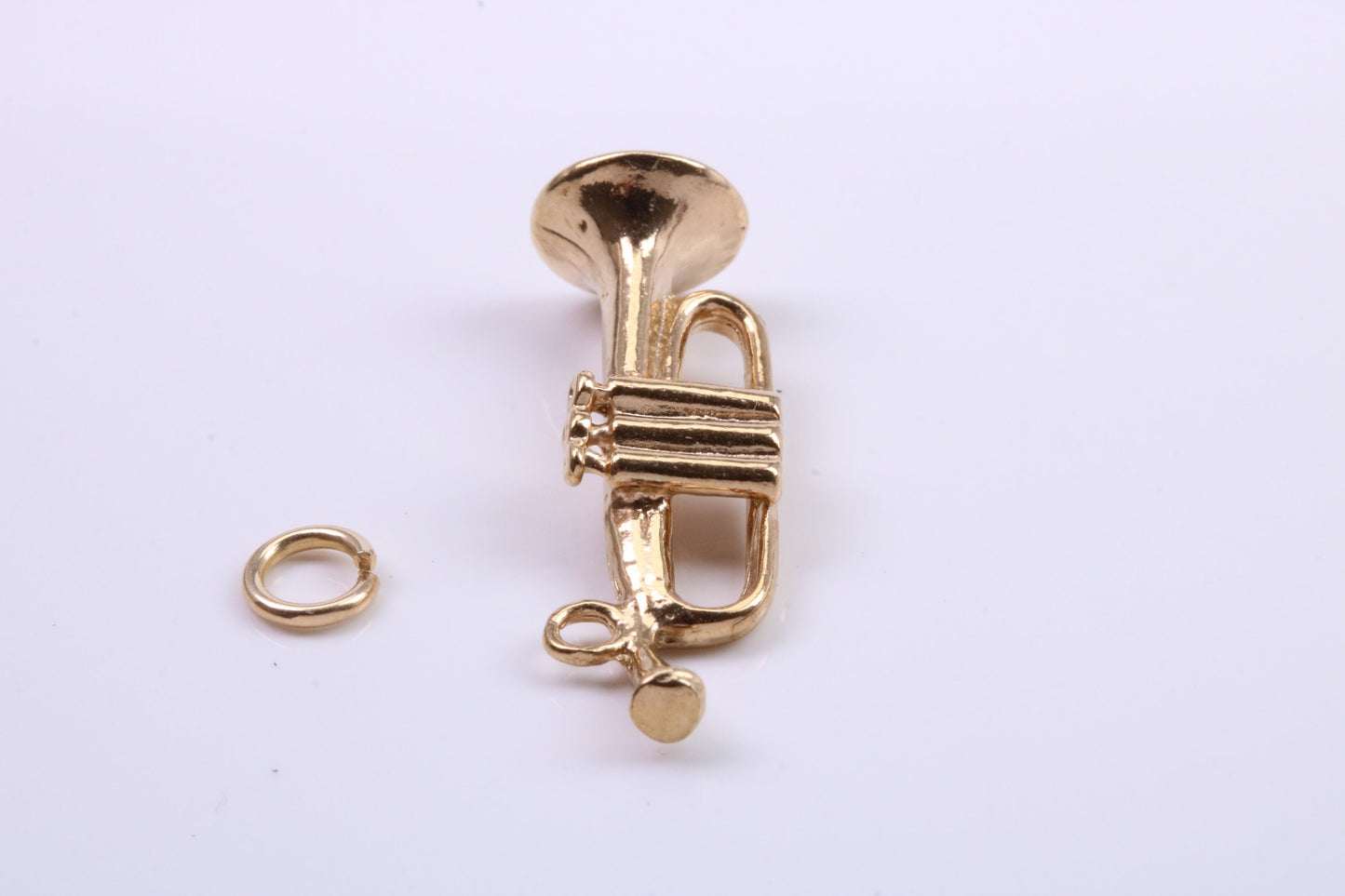 Trumpet Charm, Traditional Charm, Made from Solid 9ct Yellow Gold, British Hallmarked, Complete with Attachment Link