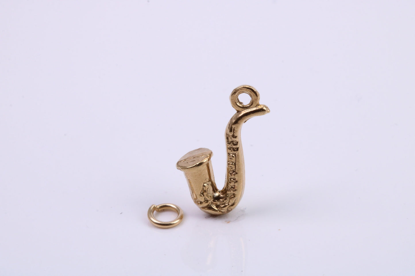 Saxophone Charm, Traditional Charm, Made from Solid 9ct Yellow Gold, British Hallmarked, Complete with Attachment Link