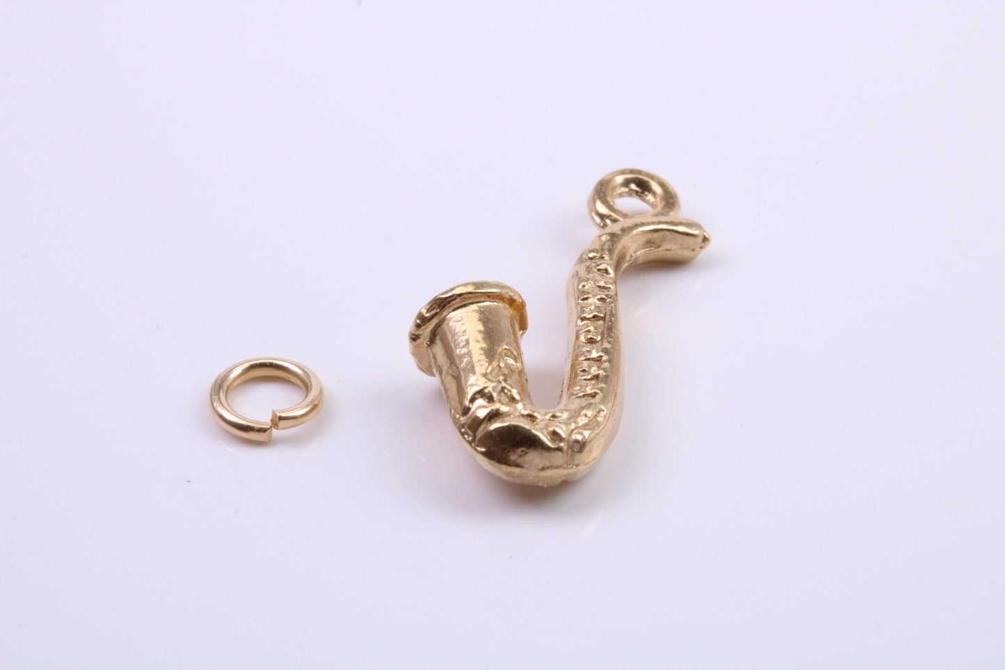Saxophone Charm, Traditional Charm, Made from Solid 9ct Yellow Gold, British Hallmarked, Complete with Attachment Link