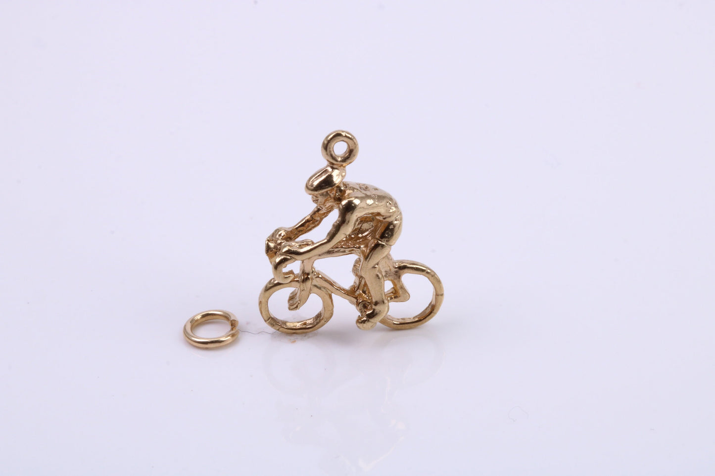 Cyclist Charm, Traditional Charm, Made from Solid 9ct Yellow Gold, British Hallmarked, Complete with Attachment Link