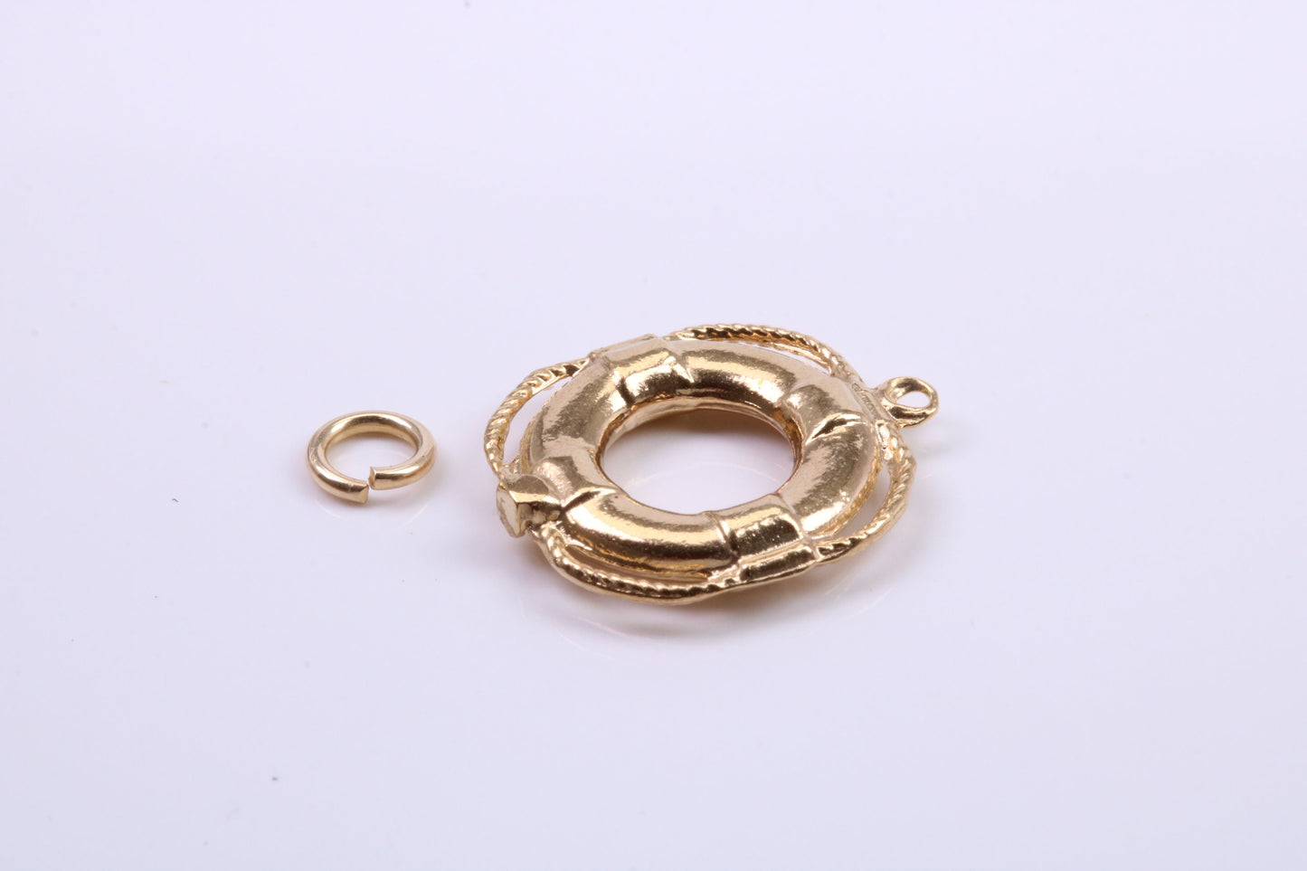 Lifebuoy Charm, Traditional Charm, Made from Solid 9ct Yellow Gold, British Hallmarked, Complete with Attachment Link