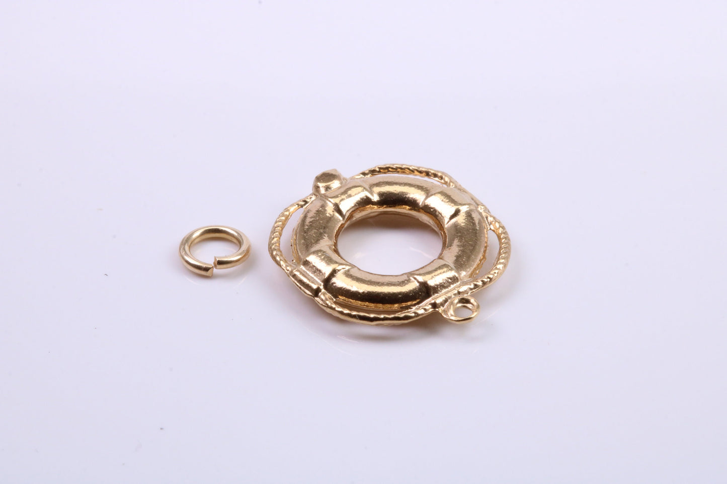 Lifebuoy Charm, Traditional Charm, Made from Solid 9ct Yellow Gold, British Hallmarked, Complete with Attachment Link
