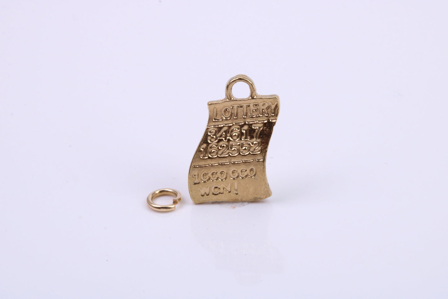 Winning Lottery Ticket Charm, Traditional Charm, Made from Solid 9ct Yellow Gold, British Hallmarked, Complete with Attachment Link