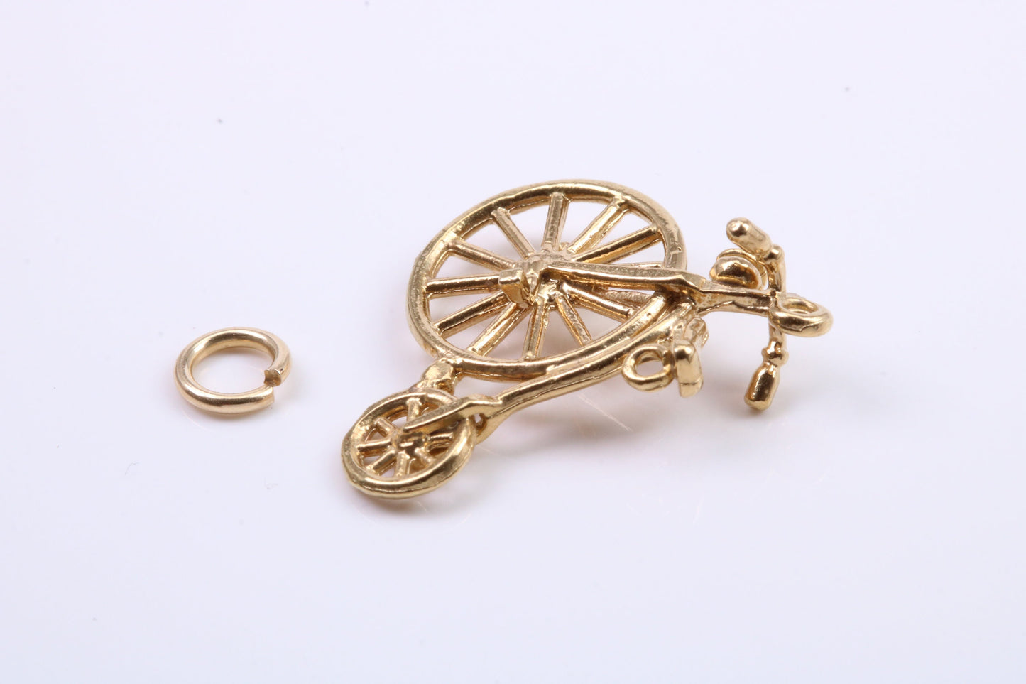 Penny Farthing Charm, Traditional Charm, Made from Solid 9ct Yellow Gold, British Hallmarked, Complete with Attachment Link