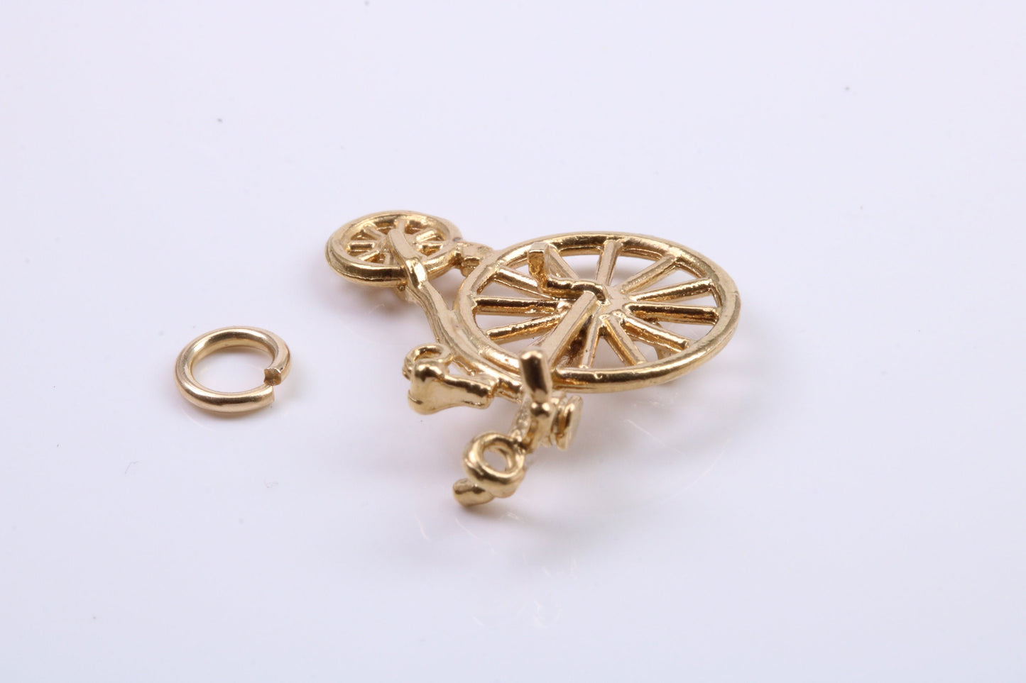 Penny Farthing Charm, Traditional Charm, Made from Solid 9ct Yellow Gold, British Hallmarked, Complete with Attachment Link